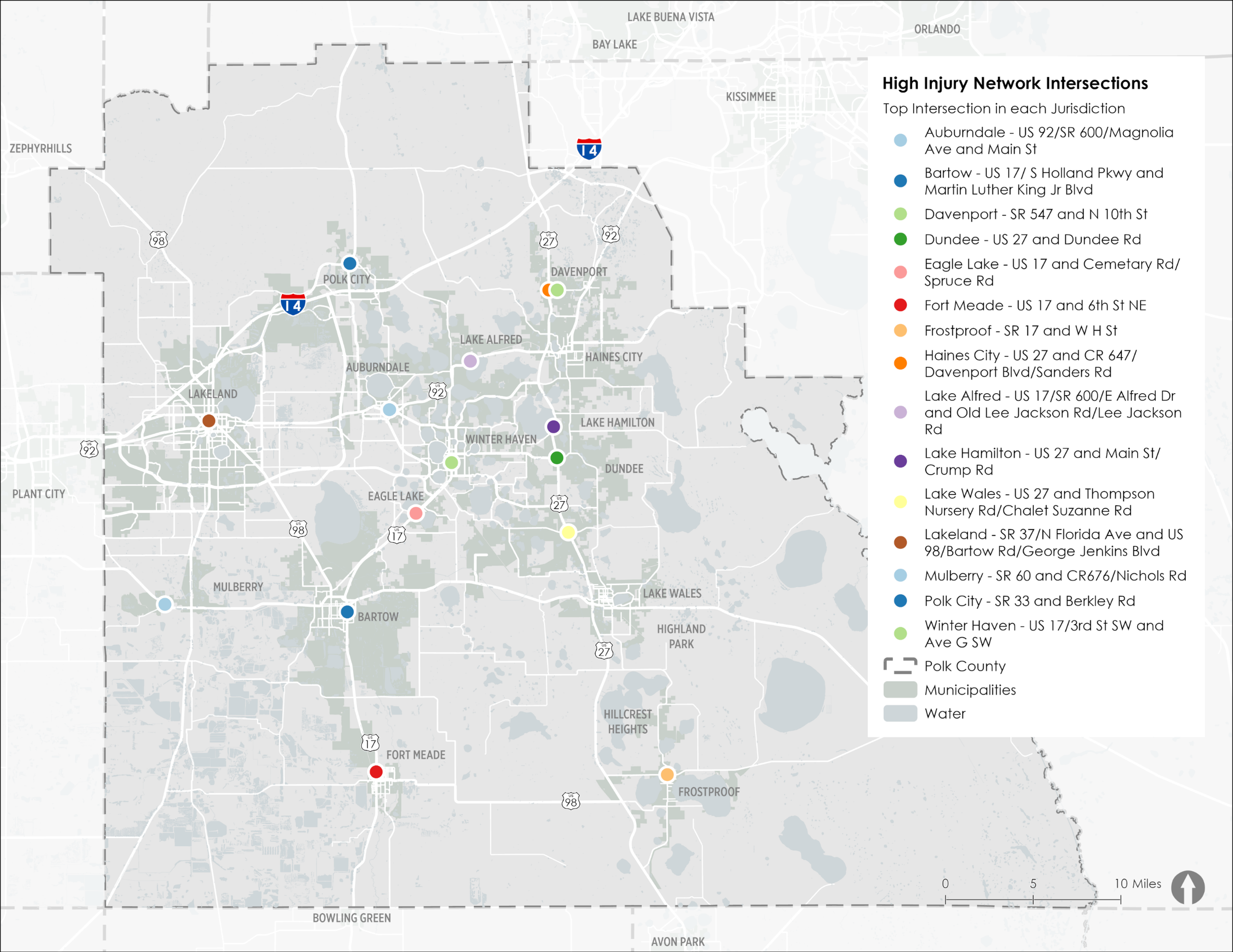 High Injury Network all modes top intersections across jurisdictions