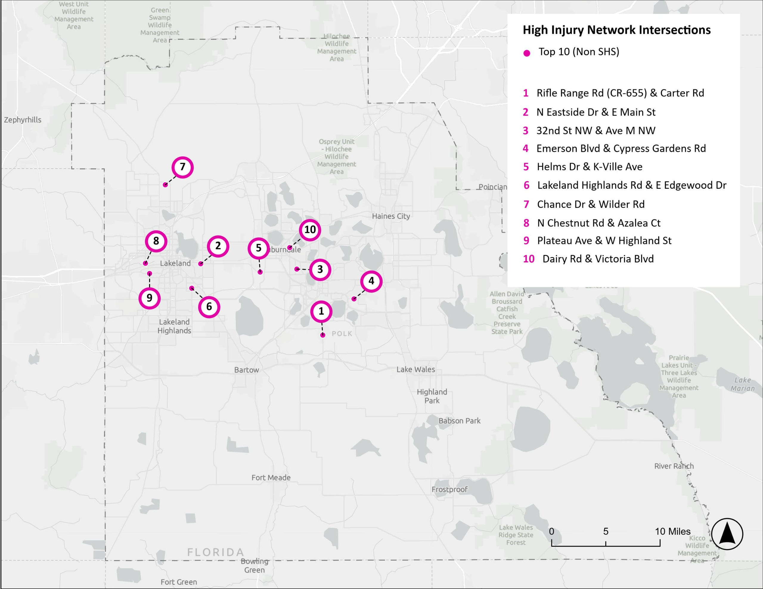 High Injury Network top ten intersections on non State Highway System roads.